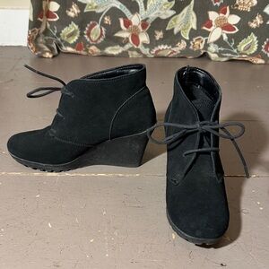 Black Suede Wedge Booties